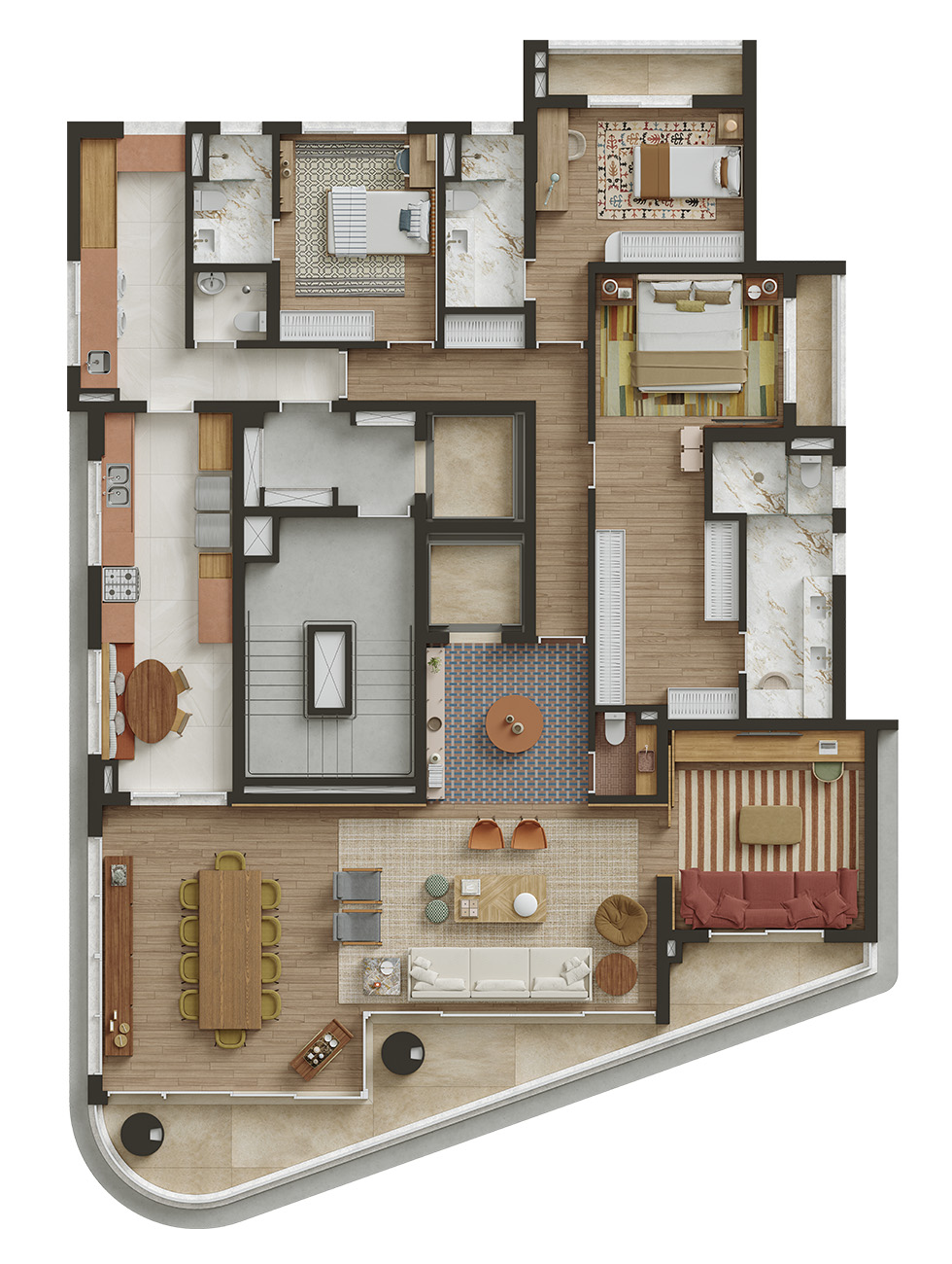 Planta Residencial Opção 02  |  246m²  |  3 suítes